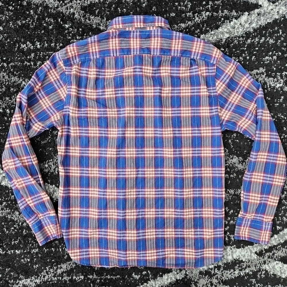 J. CREW 100% Cotton Summer Plaid Slim Fit Button Down LS Shirt Red Blue Mens LG